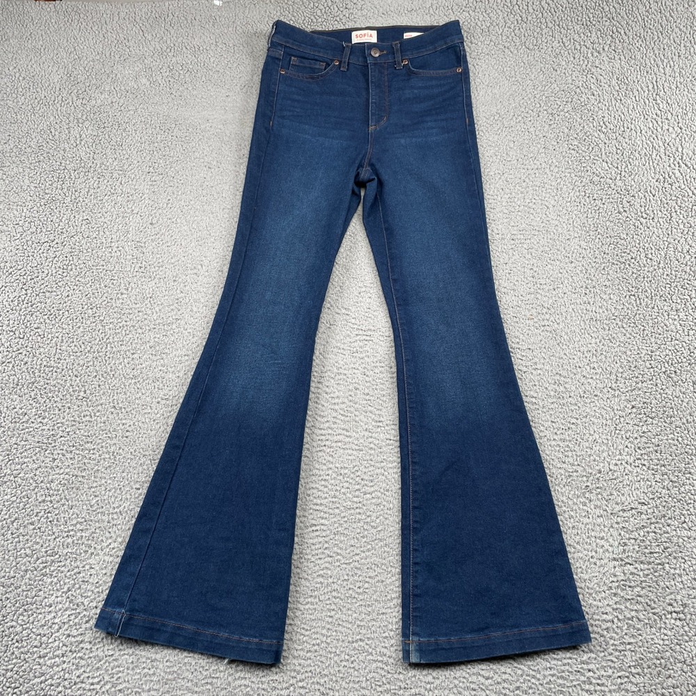 Sofia Vergara Jeans Women 4 Blue Melisa Flare Dark Wash Frayed Hem Stretch Denim